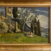 Best Pamono Fossombrone, Landscape with Figures, 20th Century, Oil Painting on Panel, Framed