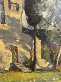 Best Pamono Fossombrone, Landscape with Figures, 20th Century, Oil Painting on Panel, Framed