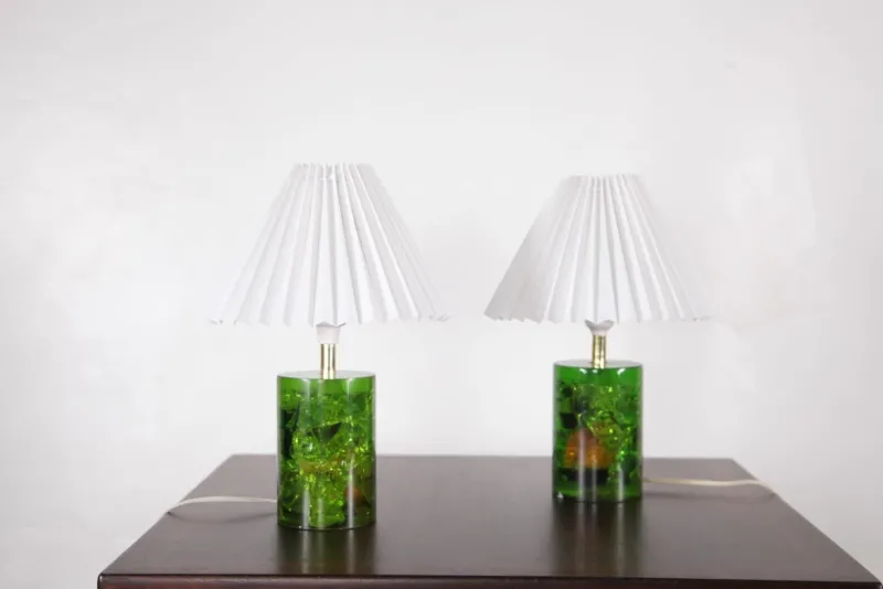 Pamono Fractal Resin Lamps, 1970s, Set of 2> Table Lamps