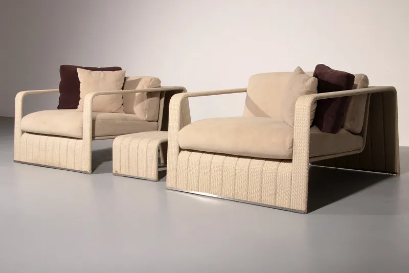 Pamono Frame Your Comfort Lounge Chairs and Table from Paola Lenti, 2000s, Set of 3> Living Room Sets