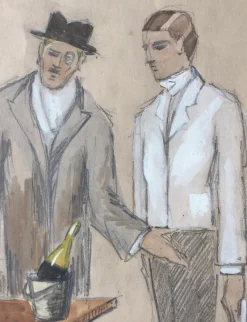Clearance Pamono France Lambert, L'Addition, 1925, Signed Watercolor