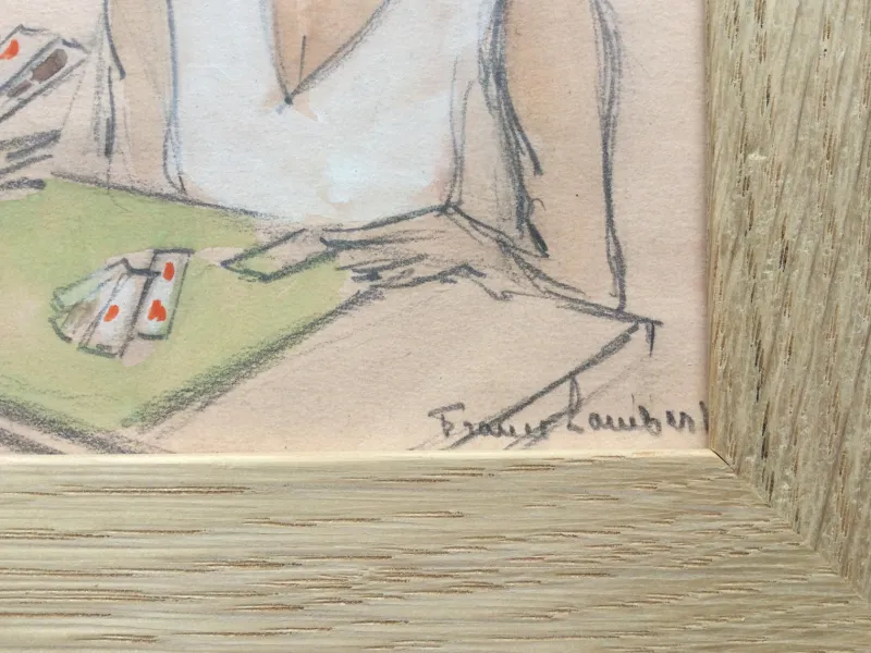 Pamono France Lambert, The Card Game, 1925, Signed Watercolor> Work On Paper