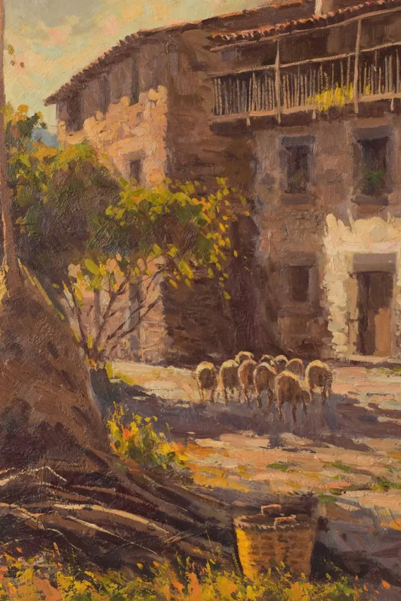 New Pamono Francesc Carbonell Massabe, Farmyard with Sheep, 20th-Century, Oil on Canvas, Framed