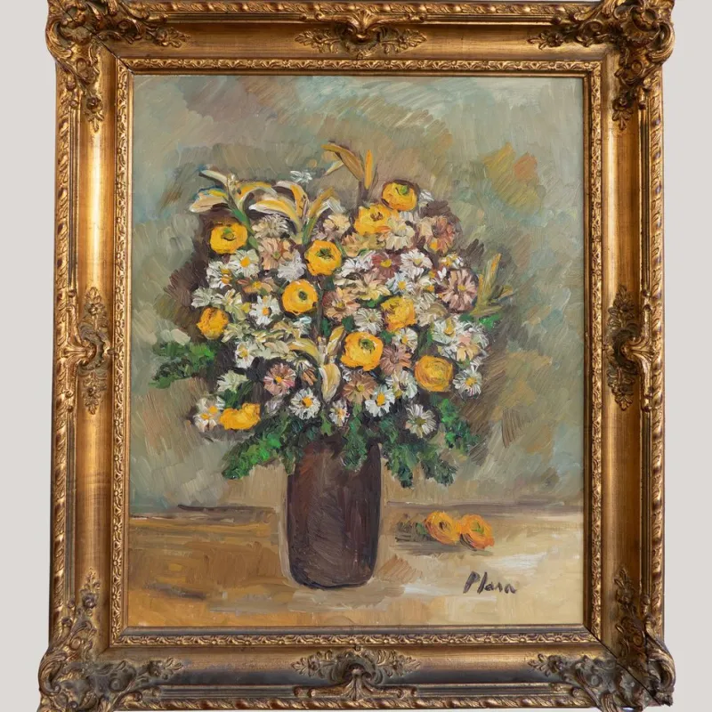 Pamono Francesca Plasa, Radiant Blooms in Golden Light Floral Still Life, Oil Painting> Impressionist