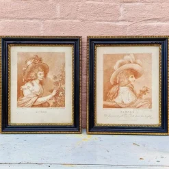 Sale Pamono Francesco Bartolozzi after Francis Wheatley, Autumn and Summer Portraits, 1780, Engravings, Framed, Set of 2
