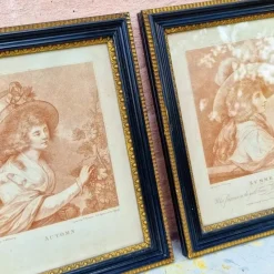 Sale Pamono Francesco Bartolozzi after Francis Wheatley, Autumn and Summer Portraits, 1780, Engravings, Framed, Set of 2