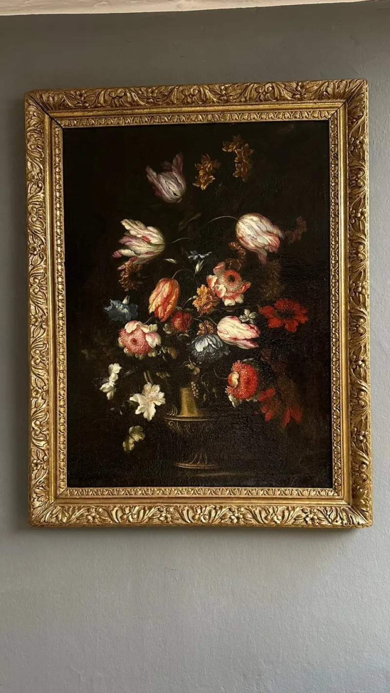 Pamono Francesco Caldei / Francecso Mantovano, Vase of Flowers, 1600s, Oil on Canvas, Framed> Old Masters