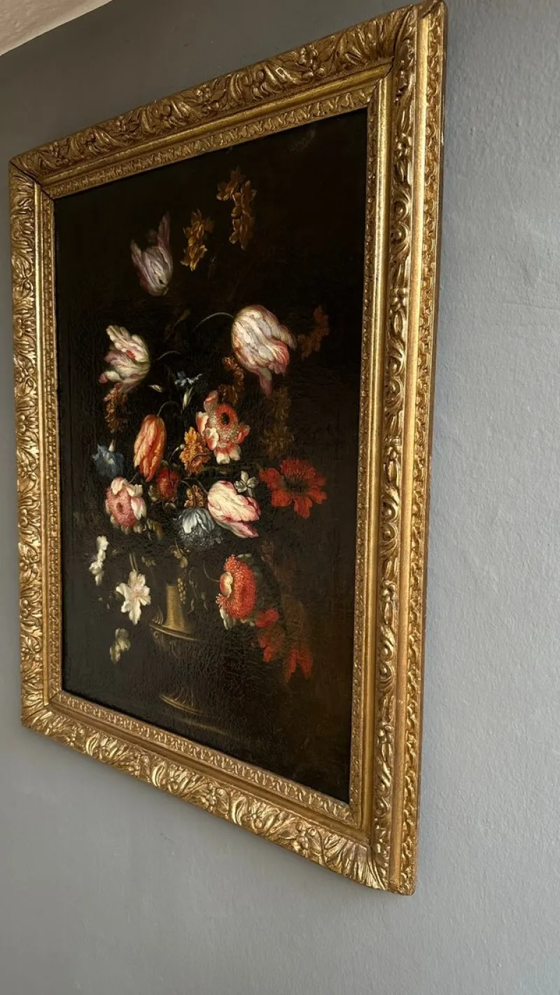 Pamono Francesco Caldei / Francecso Mantovano, Vase of Flowers, 1600s, Oil on Canvas, Framed> Old Masters