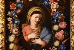 Pamono Francesco Trevisani & Niccolò Stanchi, Garland of Flowers Still Life with Virgin, 1600s, Oil on Canvas><noscript><img width=
