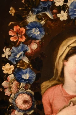 Pamono Francesco Trevisani & Niccolò Stanchi, Garland of Flowers Still Life with Virgin, 1600s, Oil on Canvas><noscript><img width=