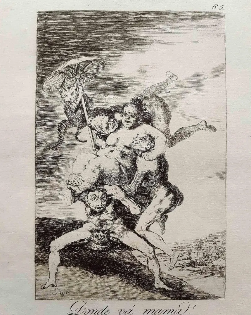Pamono Francisco Goya, Donde va Mama from Los Caprichos, Original Etching, 1799> Old Masters