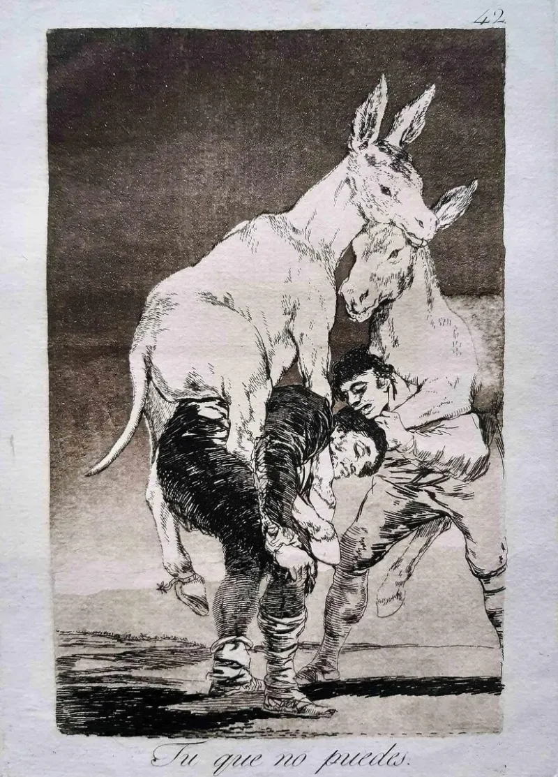 Pamono Francisco Goya, Tu que no puedes, Original Etching, 1799> Old Masters