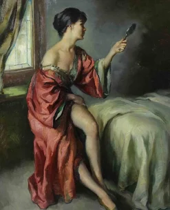 Outlet Pamono Francisco Ribera Gomez, Girl at the Morning Dressing Table, Oil on Hardboard, 1962