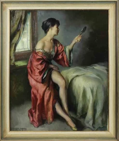 Outlet Pamono Francisco Ribera Gomez, Girl at the Morning Dressing Table, Oil on Hardboard, 1962