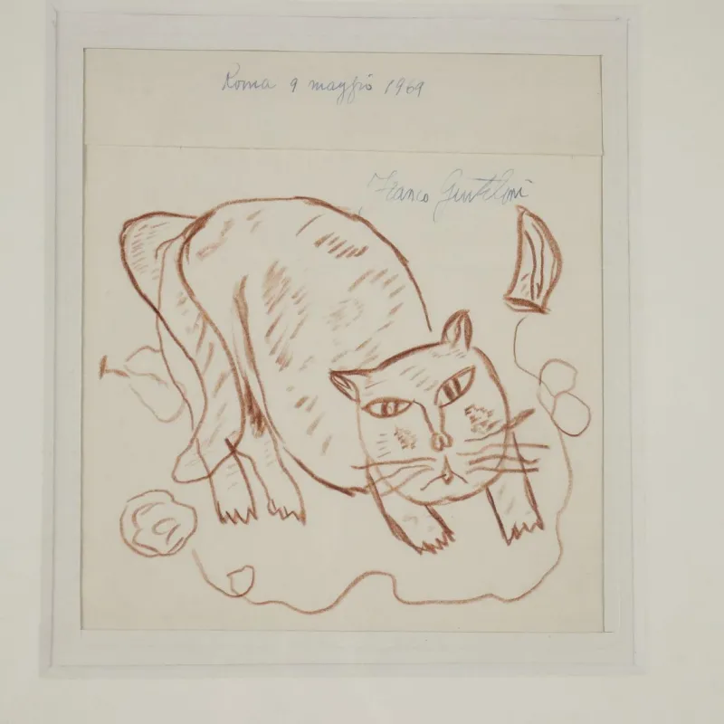 Pamono Franco Gentilini, Cat, Pencil Drawing> Work On Paper