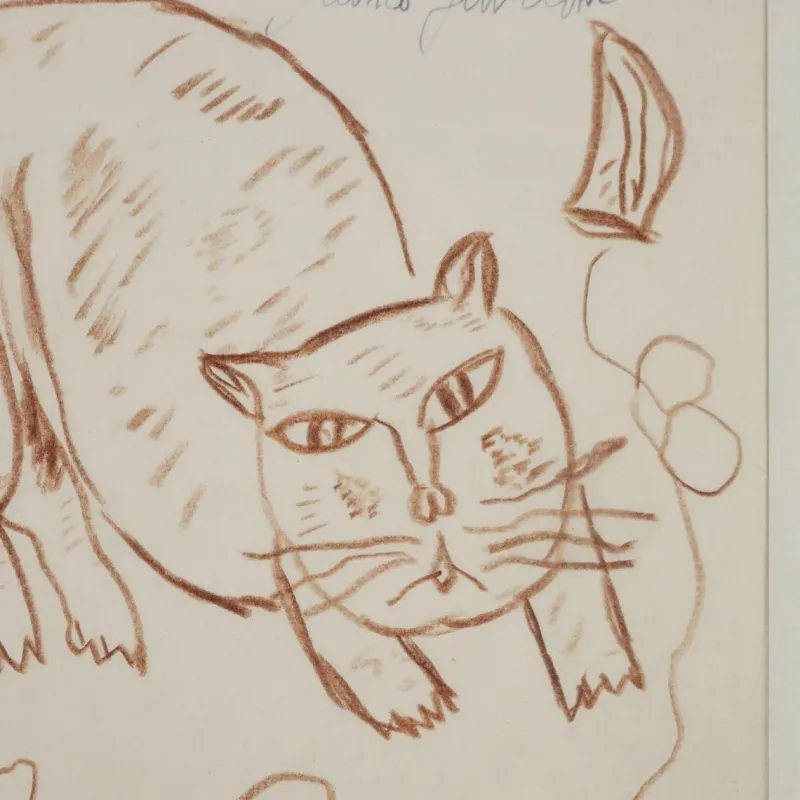 Pamono Franco Gentilini, Cat, Pencil Drawing> Work On Paper