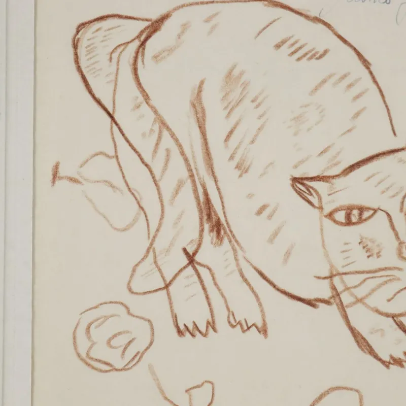 Pamono Franco Gentilini, Cat, Pencil Drawing> Work On Paper
