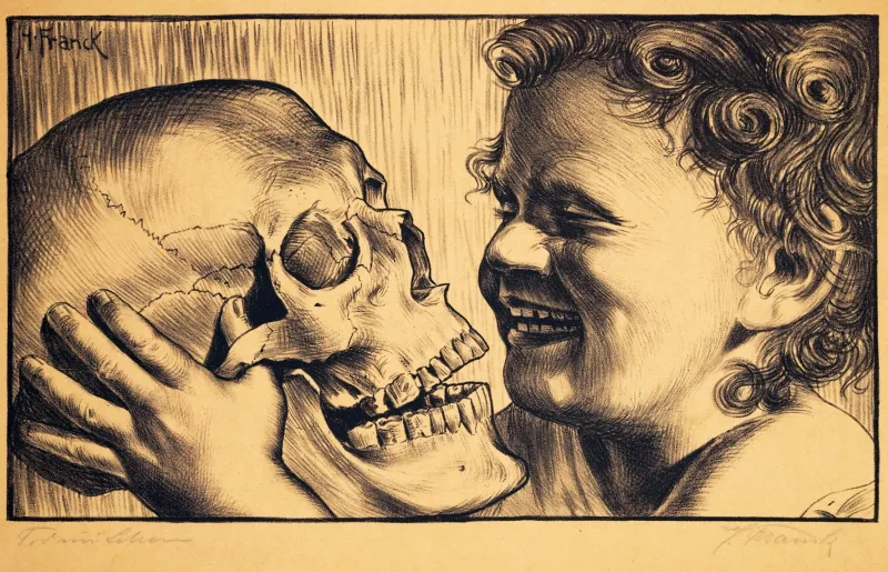Pamono Frank, Hans, Death and Life, 1911, Lithograph> Art Nouveau