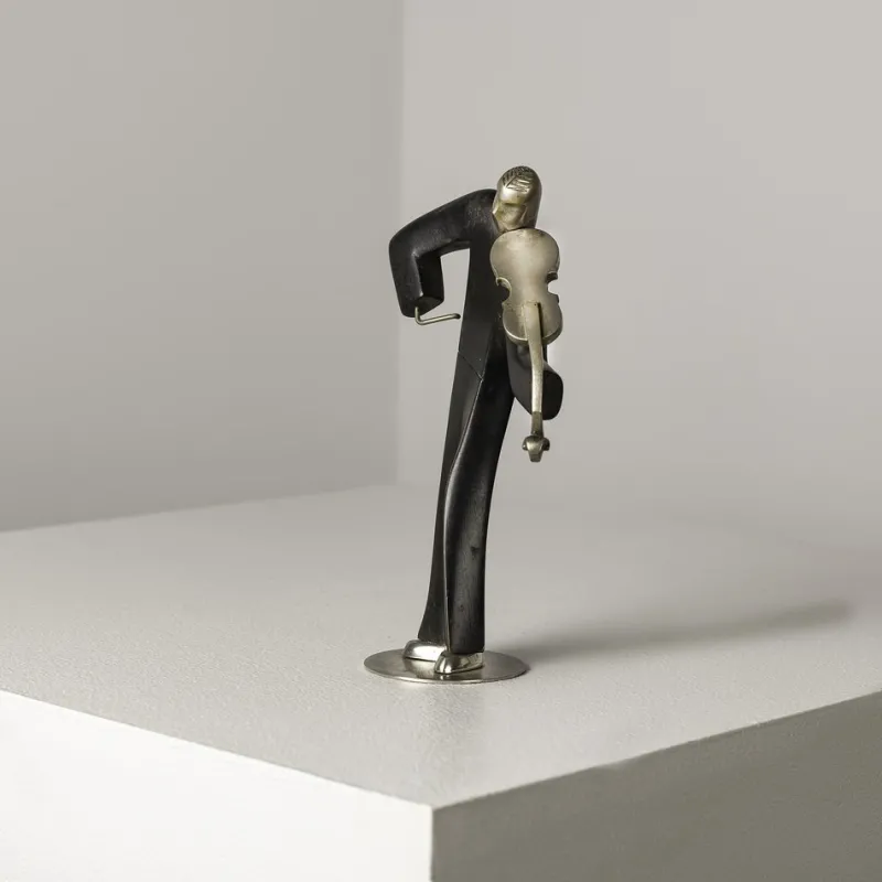 Pamono Franz Hagenauer, Violinist Sculpture, 1920s, Silvered Bronze & Wood> Art Deco