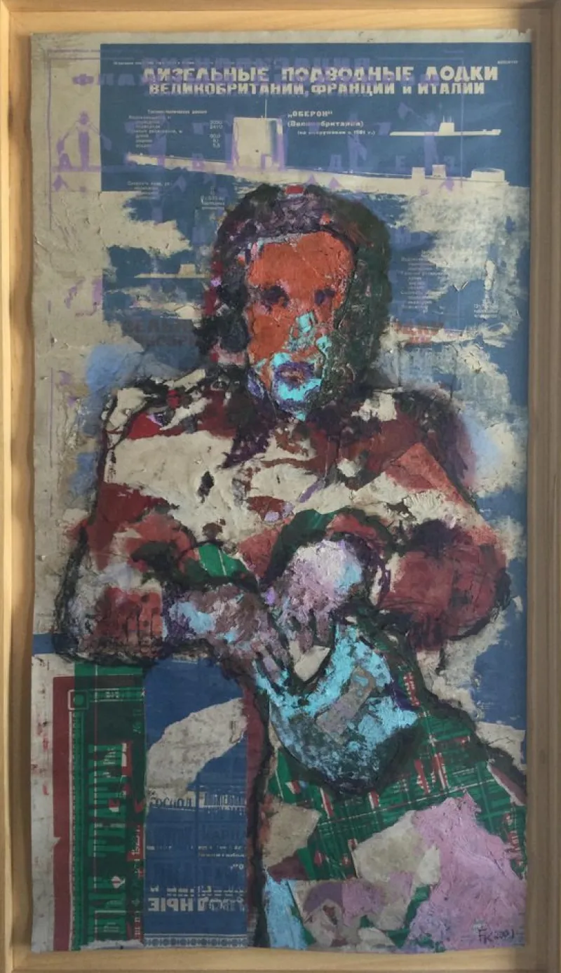 Outlet Pamono Fred Kleinberg, Seated Figure, 2001, Signed Mixed Media