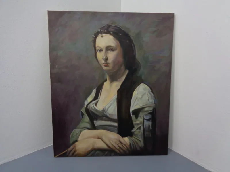 Pamono Fred Neumann After Jean Baptiste Camille Corot, The Woman with the Pearl, 1980s, Oil on Canvas> Classical