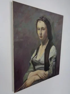 Pamono Fred Neumann After Jean Baptiste Camille Corot, The Woman with the Pearl, 1980s, Oil on Canvas><noscript><img width=