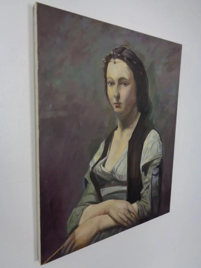 Pamono Fred Neumann After Jean Baptiste Camille Corot, The Woman with the Pearl, 1980s, Oil on Canvas> Classical