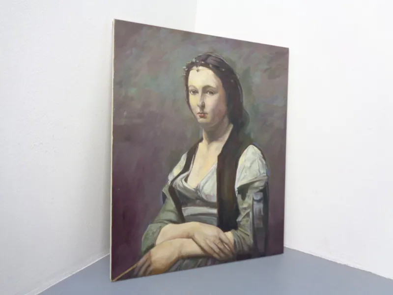 Pamono Fred Neumann After Jean Baptiste Camille Corot, The Woman with the Pearl, 1980s, Oil on Canvas> Classical