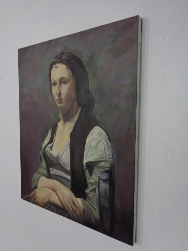 Pamono Fred Neumann After Jean Baptiste Camille Corot, The Woman with the Pearl, 1980s, Oil on Canvas> Classical