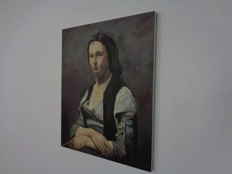 Pamono Fred Neumann After Jean Baptiste Camille Corot, The Woman with the Pearl, 1980s, Oil on Canvas> Classical