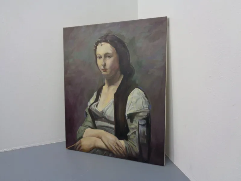 Pamono Fred Neumann After Jean Baptiste Camille Corot, The Woman with the Pearl, 1980s, Oil on Canvas> Classical