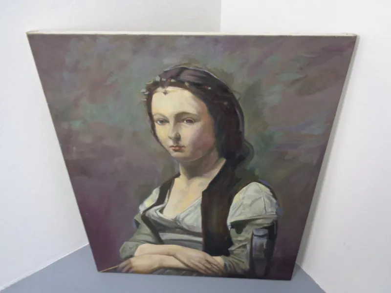 Pamono Fred Neumann After Jean Baptiste Camille Corot, The Woman with the Pearl, 1980s, Oil on Canvas> Classical