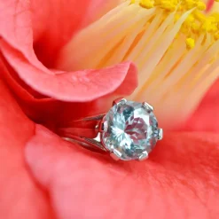 Outlet Pamono French 3.25 Carats Aquamarine 18 Karat White Gold Solitaire Ring, 1950s