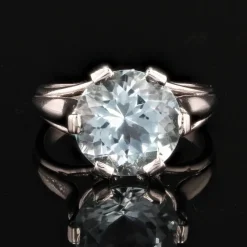 Outlet Pamono French 3.25 Carats Aquamarine 18 Karat White Gold Solitaire Ring, 1950s