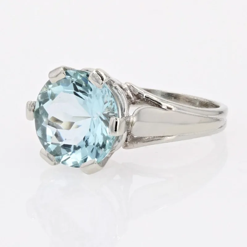 Outlet Pamono French 3.25 Carats Aquamarine 18 Karat White Gold Solitaire Ring, 1950s