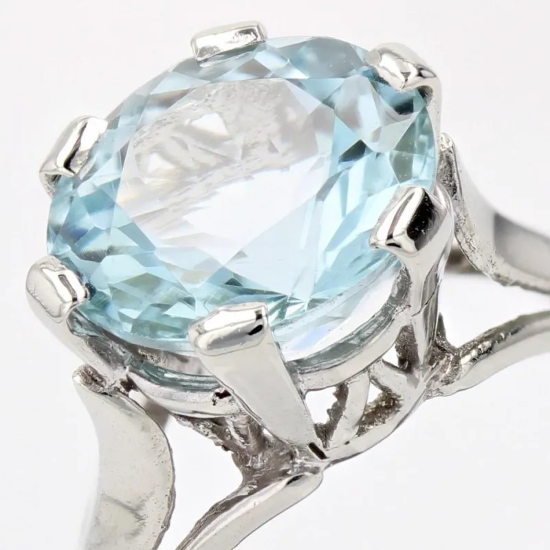 Outlet Pamono French 3.25 Carats Aquamarine 18 Karat White Gold Solitaire Ring, 1950s