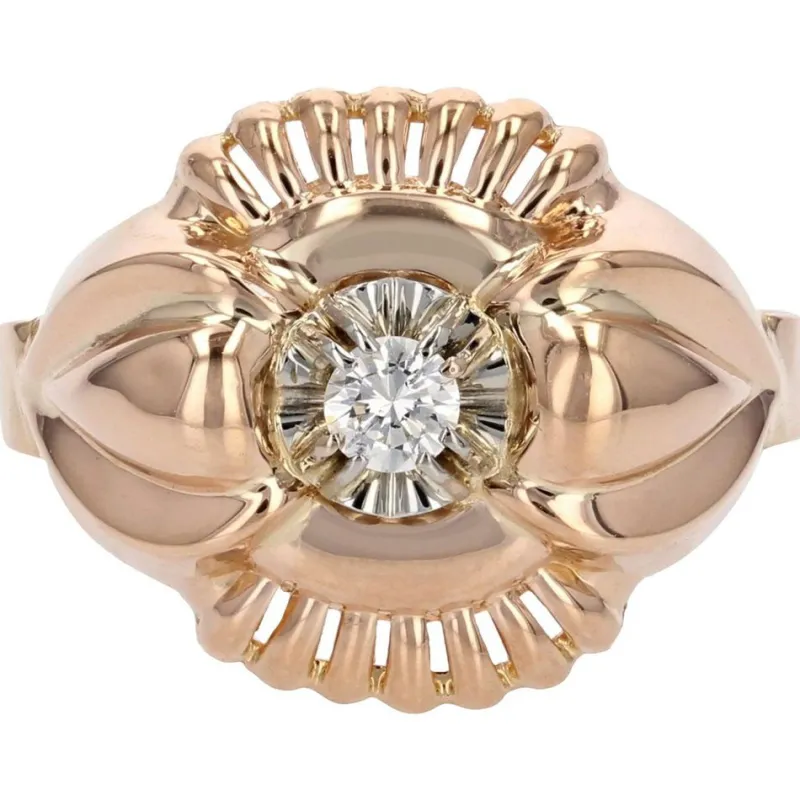 Pamono French 18 Karat Rose Gold Ring with Diamond, 1960s> Rings