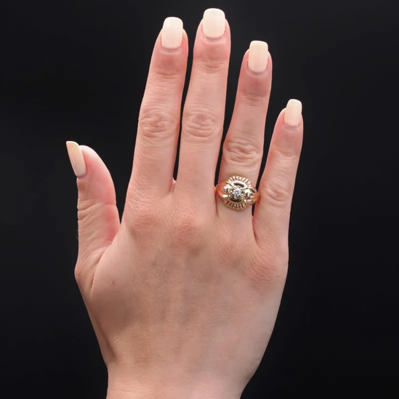 Pamono French 18 Karat Rose Gold Ring with Diamond, 1960s> Rings