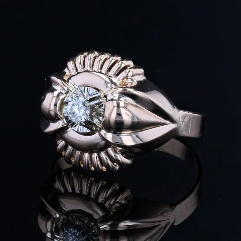 Pamono French 18 Karat Rose Gold Ring with Diamond, 1960s> Rings