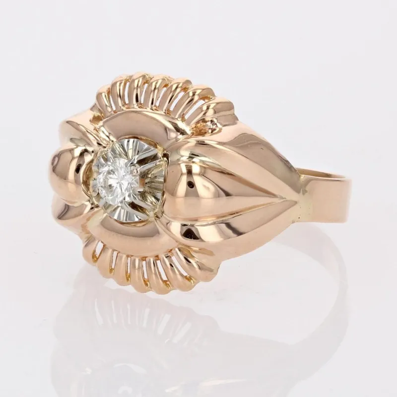 Pamono French 18 Karat Rose Gold Ring with Diamond, 1960s> Rings
