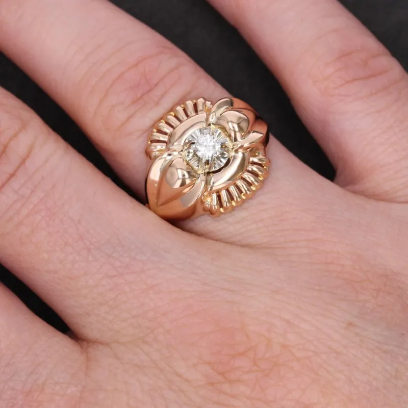 Pamono French 18 Karat Rose Gold Ring with Diamond, 1960s> Rings