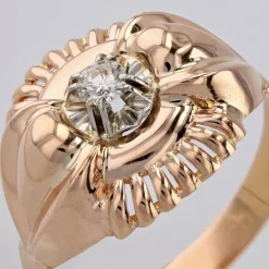 Pamono French 18 Karat Rose Gold Ring with Diamond, 1960s><noscript><img width=