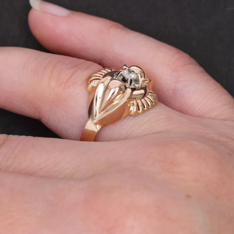 Pamono French 18 Karat Rose Gold Ring with Diamond, 1960s> Rings