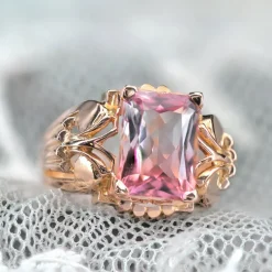 Pamono French 18 Karat Rose Gold Ring with Polychrome Tourmaline, 1950s><noscript><img width=