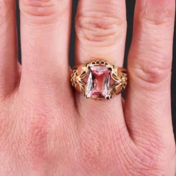 Pamono French 18 Karat Rose Gold Ring with Polychrome Tourmaline, 1950s><noscript><img width=