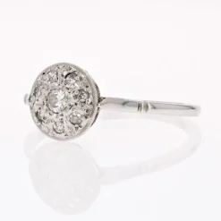 Best Pamono French 18 Karat Round White Gold Platinum Ring with Diamonds, 1930s