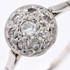 Best Pamono French 18 Karat Round White Gold Platinum Ring with Diamonds, 1930s