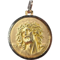 Sale Pamono French 18 Karat Yellow Gold Jesus Christ Crown of Thorns Charm Pendant by Sam Grün, 1920s