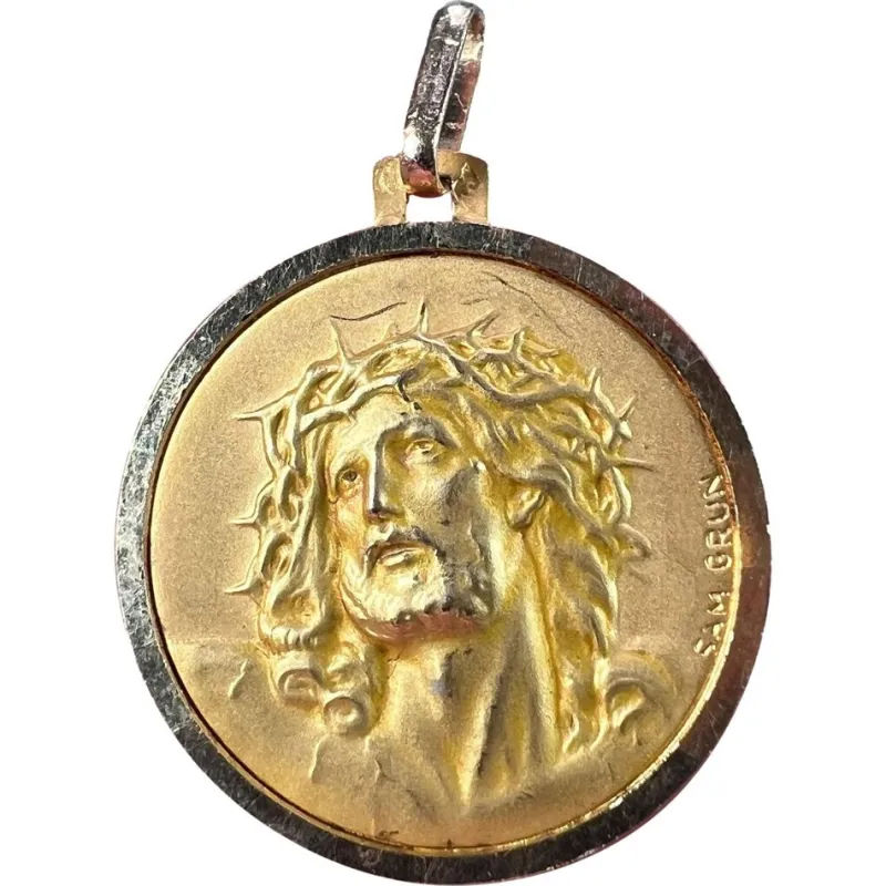 Sale Pamono French 18 Karat Yellow Gold Jesus Christ Crown of Thorns Charm Pendant by Sam Grün, 1920s