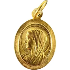 Pamono French 18 Karat Yellow Gold Virgin Mary Medal Pendant from Mazzoni, 1930s> Necklaces